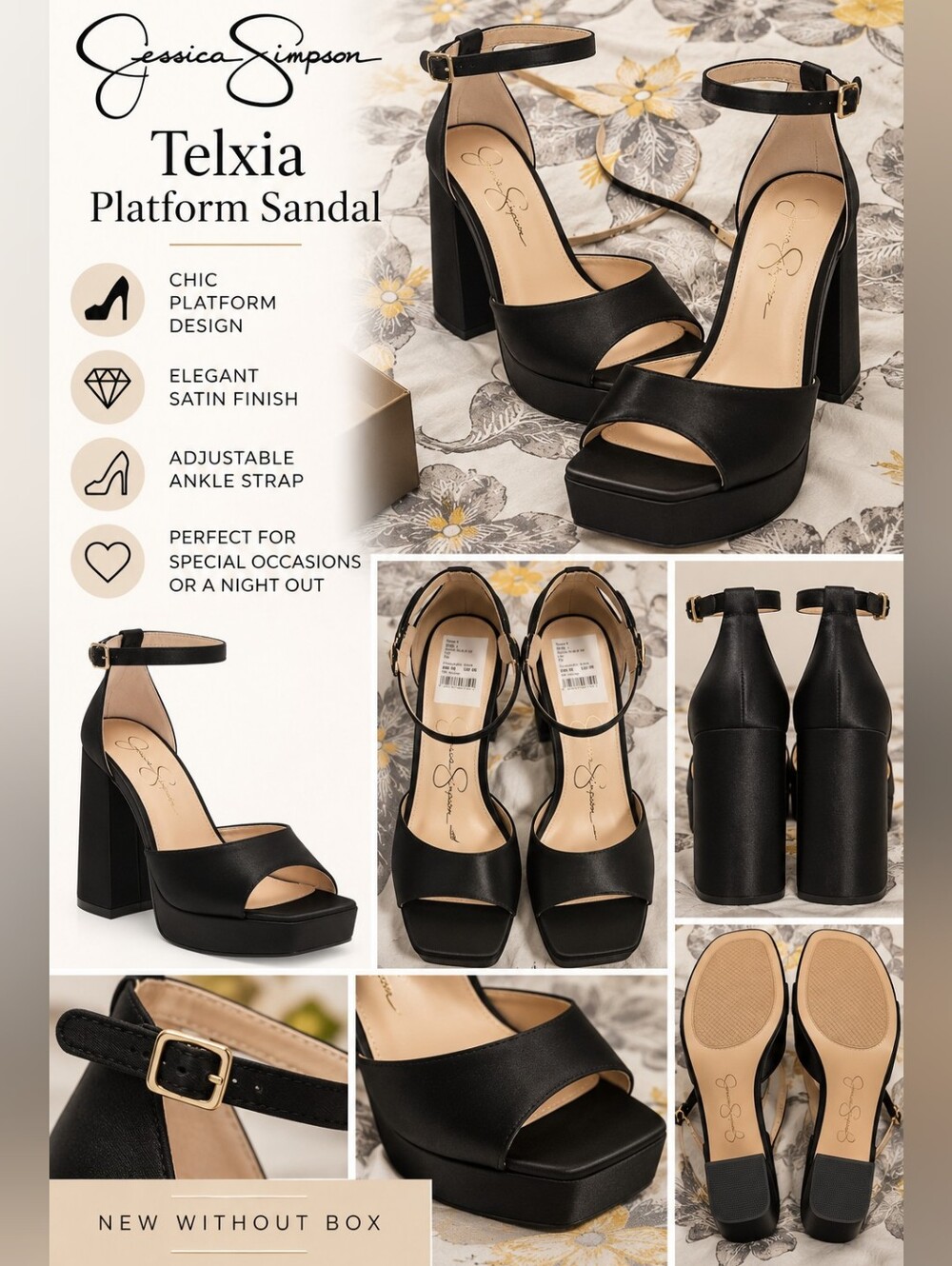 NWOB Jessica Simpson Black Platform Sandal with Ankle Strap